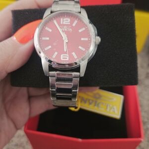 NWT Invicta Women's Silver Watch with Red Face